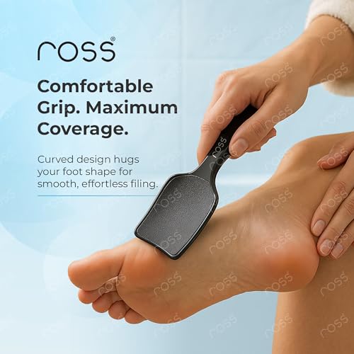 Image of Ross Curved Foot File Scrubber - Wide Surface Callus Remover for Cracked Heels & Dead Skin | Pedicure Tool with Anti-Slip Handle & Hanging Loop | Professional Foot Care for Smooth Feet (Black)