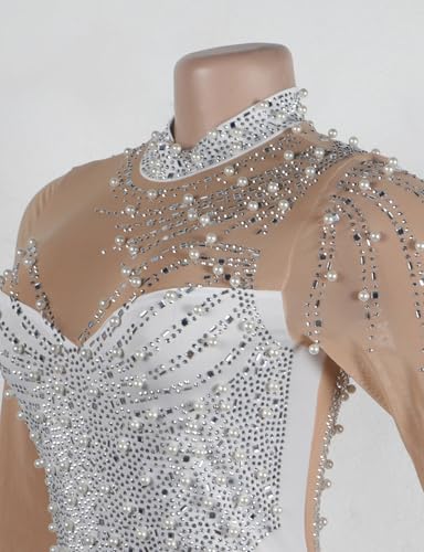 Image of WOKANSE Women's Formal Dresses Mock Neck Sexy Mesh See Through Long Sleeve High Slit Sparkly Rhinestone Prom Dress