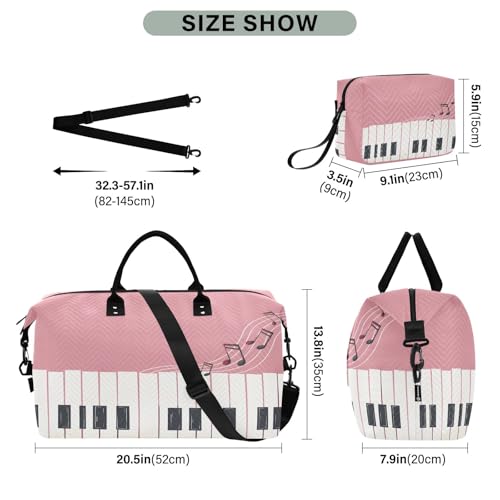 Weekender Bags Travel Duffel Gym Bag Pink Piano Carry on Overnight Tote Bag with Toiletry Bag for Airplane Travel Trip Gym Yoga3