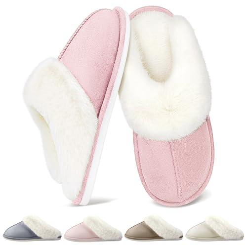 QQSQ Chaussons Femme Homme Hiver Pantoufles Maison Chaud Confort fourrés Faux Daim à Fourrure Doublure Pantoufles Slippers Cuir Peluche Mules Fourrure Antidérapantes pour Intérieur/Extérieur