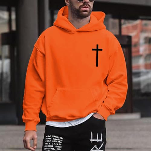 Men's Cross Hoodie Relaxed Fit Christian Hooded Sweatshirts Plus Size Urban Streetwear Tops with Pokcet3
