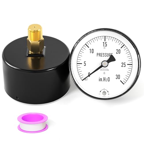 Image of 0-30 in H2O Diaphragm Type Capsule Low Pressure Gauge 2-1 /3 inch Dial Size, 1 /4 inch NPT Back Mount, Adjustable Water Column Gauge, for Pressure Testing with Air, Gas, Water, and Other Liquids