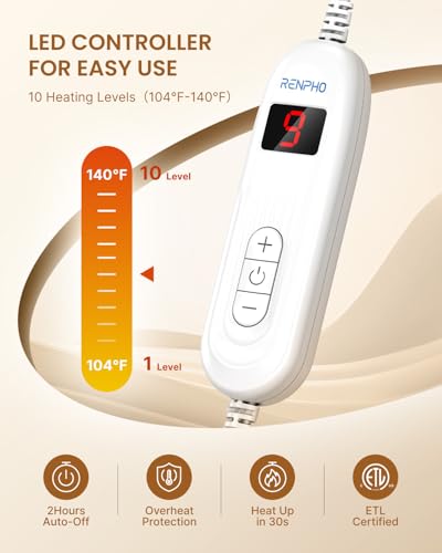 Image of RENPHO 17 inchx33 inch Heating Pad for Back, Electric Heated Pad for Neck and Shoulder, Gifts for Women Men Mom Dad, King Size Heating Pad, ETL Certified