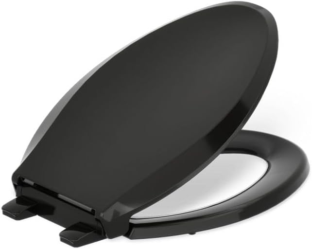 KOHLER 4636-RL-7 Cachet ReadyLatch Elongated Toilet Seat Slow Close, Soft Close Toilet Seat Quiet Lid, Contoured Grip-Tight Bumpers Installation Hardware, Apartment Essentials, Black Black Elongated Ready Latch