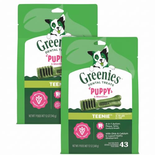 Greenies Dog Treats Veterinarian-Recommended Natural Dental Puppy Treats Teenie Size,12 oz. Pack,43 Count (Pack of 2)