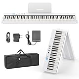 BESFAN Piano BSP-10F com teclado portátil de 88 teclas, teclado semipesado, 128 tons, USB MIDI, pedal de sustentação, suporte de música para presentes iniciantes, branco