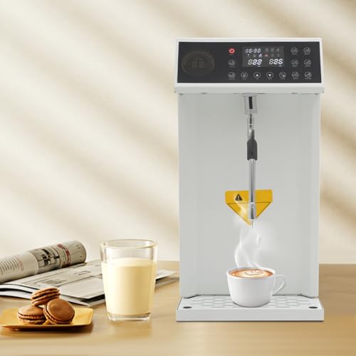 Commercial Steam Milk Frother,1300W 8L Fast Heating Milk Steamer Machine with Timing Function and Intelligent LED Display,Customized Temperature Settings Steam Foam Machine for Tea Shops, Bars(White)