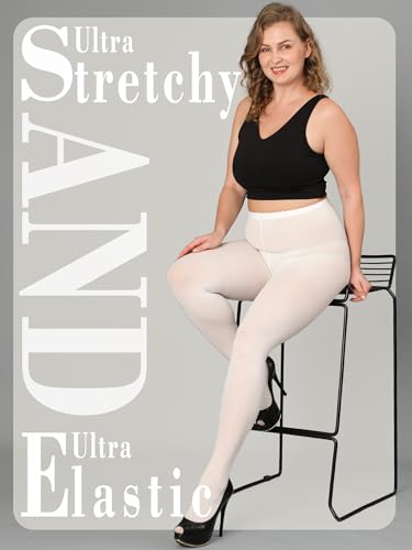 Image of HONENNA Queen Plus Size Tights Semi Opaque Control Top High Waist Stockings Nylons Pantyhose for Women 1X 2X 3X 4X 5X 6X