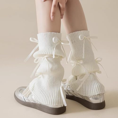 Image of Leg warmers Y2k Wind with bow lace-up knit Harajuku Kawaii leg warmers accessories 80's vintage high leg socks