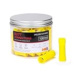 HKS 120 PCS Vinyl Insulated Butt Connector - Yellow 12-10 AWG - Electrical Connectors - Tinned Red Copper 1.0mm - Automotive Crimp Insulated
