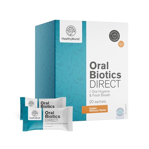 HealthyWorld Oral Biotics DIRECT 3 Mikrobiologische Kulturen und Inulin Unterstützung der Verdauung Mundhygiene und frischer Atem Apfelgeschmack Einfaches Dosieren ohne Flüssigkeit