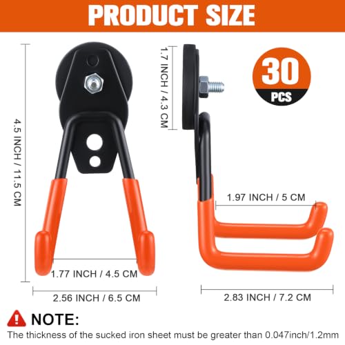 Image of Landhoow 30 Pcs Large Magnetic Hooks Heavy Duty Garage Magnet Hooks Strong Storage Utility Magnetic Hangers with Anti Slip Rubber Coating for Indoor and Outdoor Hanging (Orange)