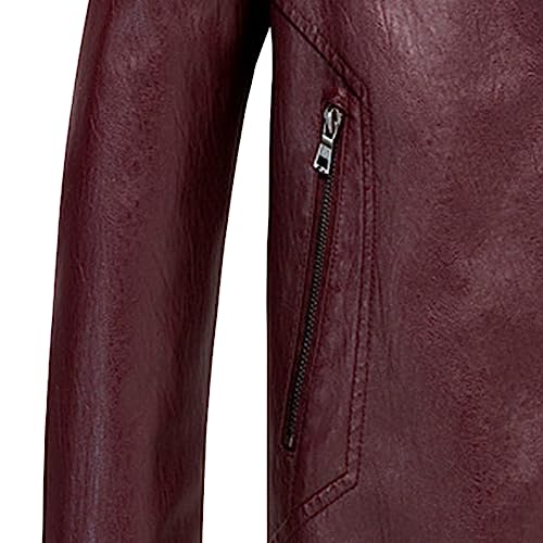 Chaqueta de cuero sintético para hombre color rojo vino miniatura 5