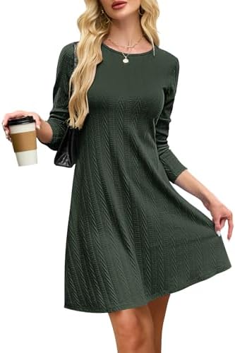 AUSELILY Damen Strickkleid Langarm Elegantes A Linie Kurz Pulloverkleid | Weiches strickkleid damen aus Viskose mit Textur. Rundhalsausschnitt & A-Linie für ein stilvolles herbstkl