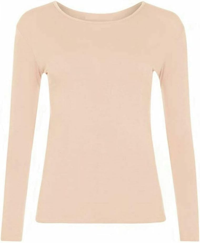 Womens Summer Long Sleeve Round Neck T Shirt Stretchy Casual Slim Fit Tops Tops Size 8-26