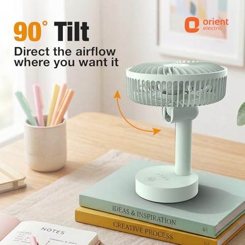 Image of Orient Electric Elfie Rechargeable Personal Fan | 90 Adjustable Airflow | 1800 mAh Battery | 4 Speed Modes | Quiet Operation | USB Type-C Charging | Compact Mini Fan | Matcha Green
