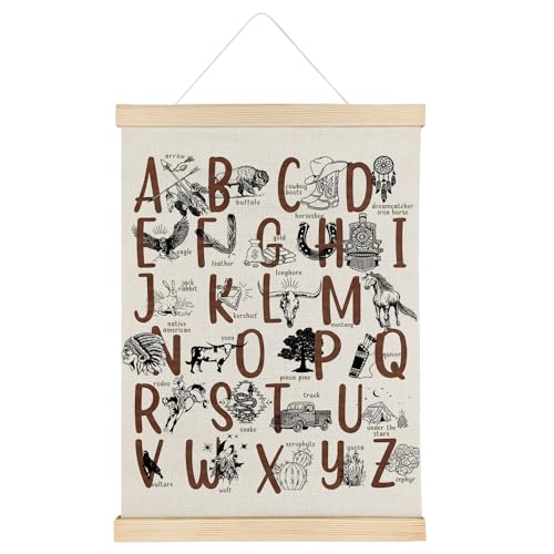 Qvapt Western Cowboy Nursery Wall Decor,Western Alphabet Wood Poster Hanger 12×16,Nursery Poster Hanger Frame, Alphabet Wall Art Decor For Home Nursery Boy Room Playroom