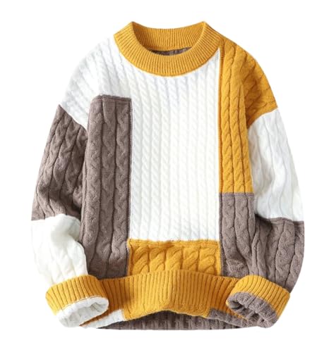 Men's Patchwork Knit Sweater Pullover Loose Fit Autumn Winter Streetwear Casual Daily Top