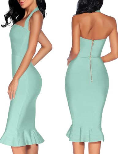 Image of houstil Women's V Neck Halter Fishtail Bandage Bodycon Dress Party