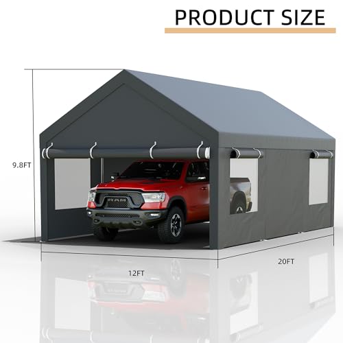 image for JY QAQA PET JY QAQA Carport, 12x20 FT Heavy Duty Carport with Removabl