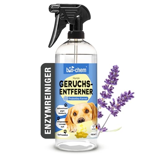 bio-chem Hunde Geruchsentferner Spray 750 ml - Enzymreiniger mit Mikroorganismen - Geruchsneutralisierer gegen Hundeurin Geruch - Entfernt Gerüche aus Sofa, Teppich, Polster nachhaltig - Made in DE