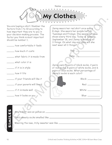 Evan-Moor Critical and Creative Thinking Activities Teacher's Book, Grade 6 - Image 5