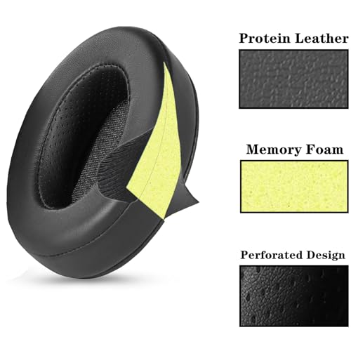 Almohadillas para Orejas Compatibles con Auriculares para Juegos EKSA E900/E900 Pro, Reemplazo con Cuero Proteico Más Suave y Espuma de Alta Densidad para Cancelación de Ruido, Grosor Añadido - Negro miniatura 2