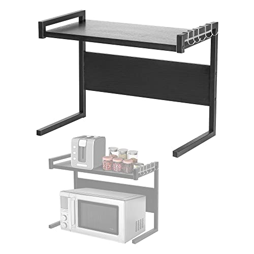 HighQuality Microwave Oven Rack 2-Tier Kitchen Counter Stand with 5 Hooks Microwave Stand Countertop 55lbs Weight Capacity Save Space