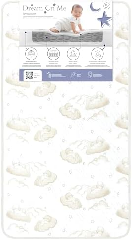 Dream On Me Twilight 5” 2-in-1 Breathable Spring Coil Crib & Toddler Mattress – Firm Infant Side & Plush Toddler Side, Reversible Design, Waterproof Vinyl Cover, GREENGUARD Gold & JPMA Certified