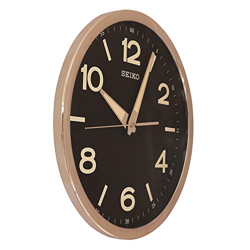 Image of Seiko Elegant Round Golden Plastic Home Decor Night Glow English Numbers Wall Clock with Sweep Movement (Size: 31 x 4 x 31 CM | Weight: 740 gram | Color: Golden)