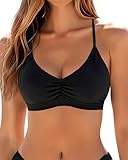Women Bikini Top - Black V Neck Swimsuits Top Only Crisscross Bathing Suit Swim Bra Padded S