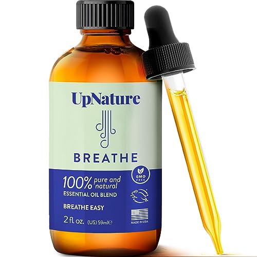 UpNature Breathe Essential Oil Blend 2 OZ Breathe Easy for Allergy, Sinus, Cough and Congestion Relief – Therapeutic Grade, Undiluted, Non-GMO, Aromatherapy with Dropper