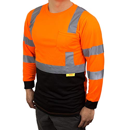 NY BFL8711 High-Visibility Class 3 T Shirt with Moisture Wicking Mesh Birdseye, Black Bottom (5X, Orange)