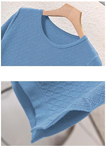 Image of Womens Short Sleeve Sweaters Tops Summer Thin Pullover Cotton Knit Shirt Crew Neck Lightweight Pointelle Blouse