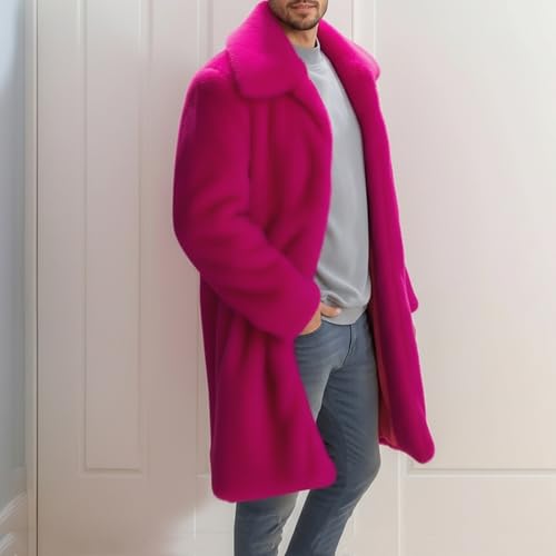 Image of Colf Men's Winter Fluffy Lapel Faux Fur Coat Jacket | Mens Faux Fur Jacket, Winter Long Overcoat, Long Sleeve, Fluffy, Thik Warm