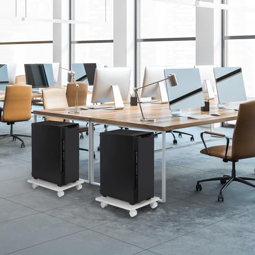 FAGIGY PC Stand, Adjustable Mobile Computer Tower Stand - with 4 Rolling Casters, Floor Stand for Most Computers, Ventilated Under-Desk Stand for Offices, Home Game Console Accessory Stand (White) - Thumbnail 6