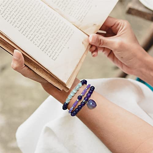 Healing Crystal Beaded Bracelets for Women,Natural Amethyst Gemstones Bracelet,Anxiety Stress Relief Heart Charm Bracelet Handmade purple Jewelry Gifts for Women4