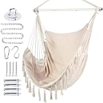 WBHome Extra grand hamac chaise swing avec kit de matériel, suspension Macrame chaise en coton toile pour chambre à l'intérieur extérieur, Max. Poids 330 Lbs (Beige)