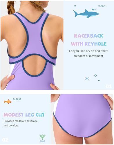 Image of G Gradual Girl's One Piece Swimsuits Racerback Kids Bathing Suit | for Girls 7-16Y, Fully lined for no see-through, Wider straps, UPF 50+, Modest coverage, Swimwear for Swim Team, Beach, Pool