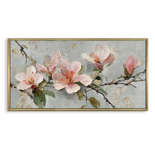 Image of PAPER PLANE DESIGN Big Size Wall Painting for Living Room Floral 2x4 Ft (A) | Long horizontal canvas for the wall above a sofa or bed, framed and ready to hang