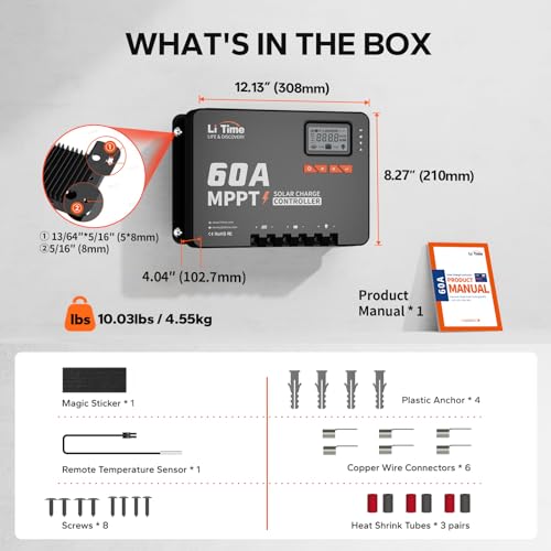Image of LiTime 48V 60A MPPT Solar Charge Controller, Bluetooth, 150V Max Input