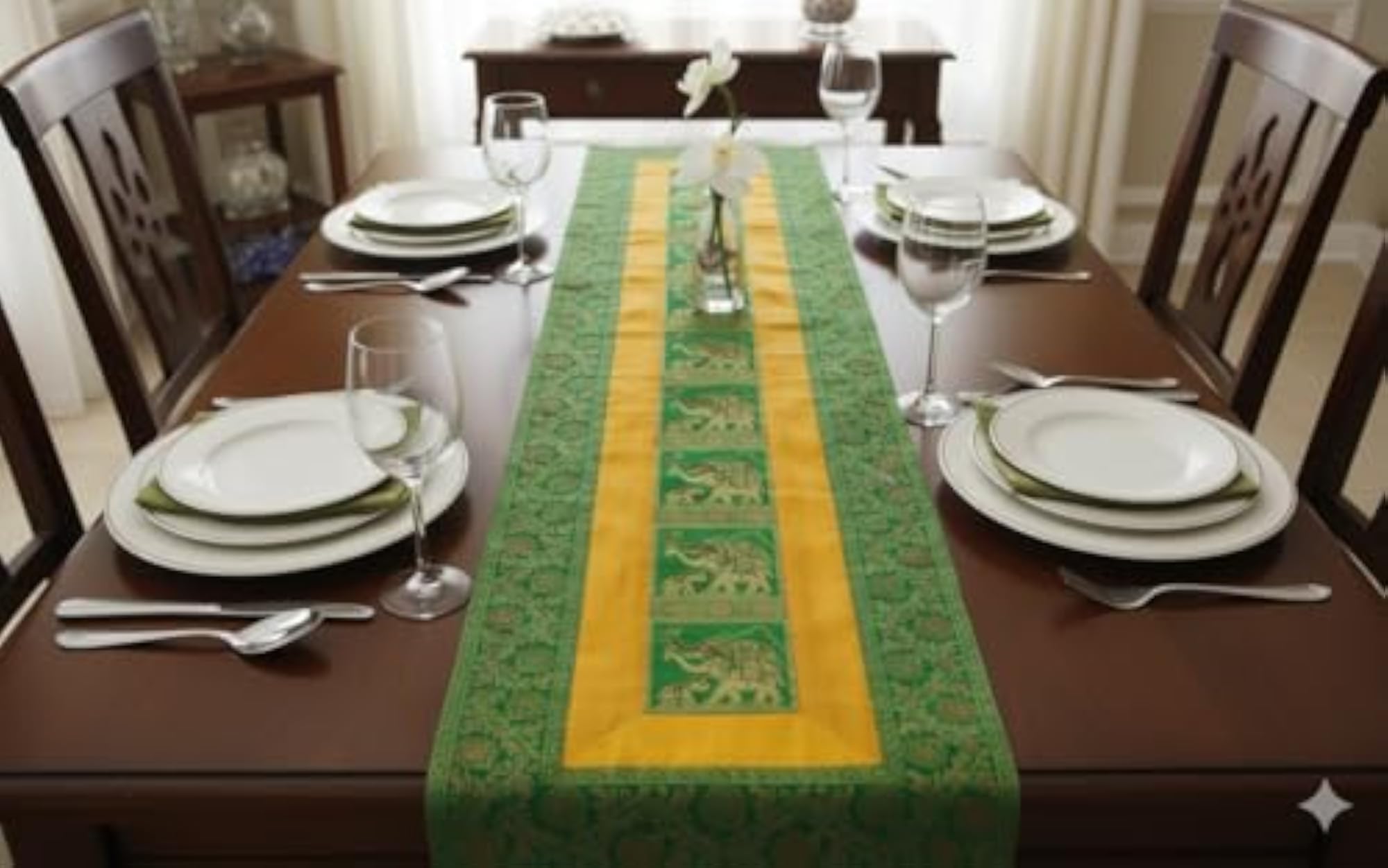 Silk Dining Table Runner Elephant Design