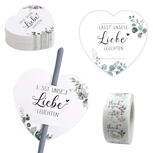 Sikweny 100 Pièces Cierge Magique Mariage Étiquettes, 500 Pièces Étiquettes Remerciement Thank You, Pancarte Elle et Lui, Forme Cadeau Mariés Cartes, pour Mariage Décoration Fête Party Mariés du Bal