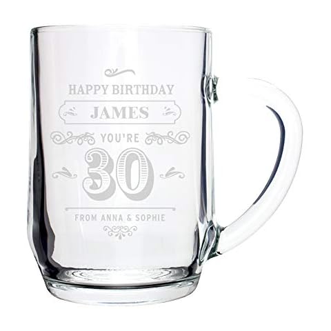 Personalised Beer Glass with Handle - Vintage Glass Tankard Any Age 18th 21st 30th 40th 50th 60th 70th Birthday Milestone Gift for Men Cover