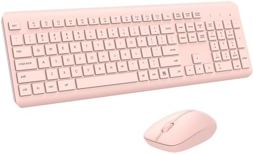 Wireless Keyboard and Mouse Combo, Full Size Silent Ergonomic Keyboard and Mouse, Long Battery Life, Optical Mouse, 2.4G Lag-Free Cordless Mice Keyboard for Computer, Mac, Laptop, PC, Windows(Pink) Wireless Keyboard and Mouse Combo, Full Size Silent Ergonomic Keyboard and Mouse, Long Battery Life, Optical Mouse, 2.4G Lag-Free Cordless Mice Keyboard for Computer, Mac, Laptop, PC, Windows(Pink)
