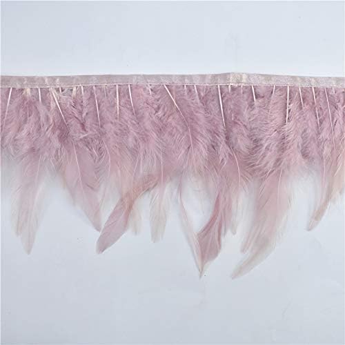Zamihalaa - 2Meters/Lot Saddle Rooster Feathers Fringe Ribbon 10-15CM/4-6" Burgundy Pheasant Feathers Trim for Crafts Clothing Plumes Plumas