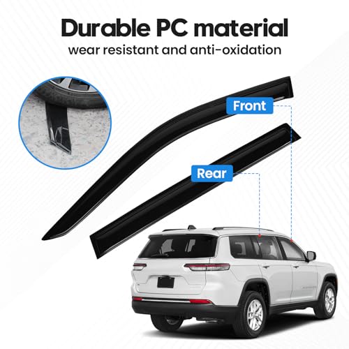 Image of Grand Cherokee Rain Guards - Window Visors for Jeep Grand Cherokee 2022-2025 2026 (Not for L,Not for 3-Row), Out-Channel Side Window Rain Guards for Grand Cherokee, 4PCS, Black, Car Accessories