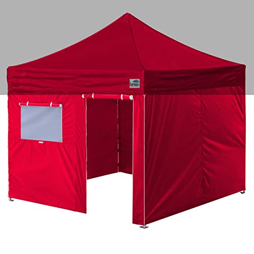 Eurmax USA Full Zippered Walls for 10 x 10 Easy Pop Up Canopy Tent,Enclosure Sidewall Kit with Roller Up Mesh Window and Door 4 Walls ONLY,NOT Including Frame and Top(Red)