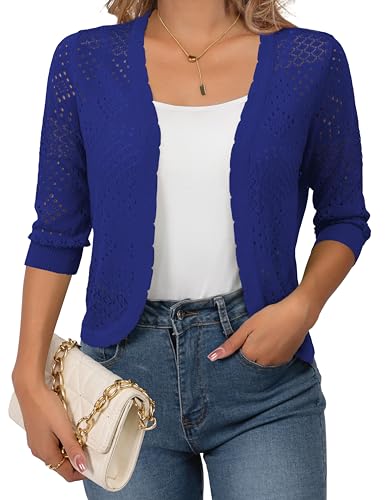 Image of REDHOTYPE Women's 3 /4 Sleeve Cardigan Open Front Cropped Shrugs Summer Hollowed Lightweight Cardigans Sweater (S-XL)