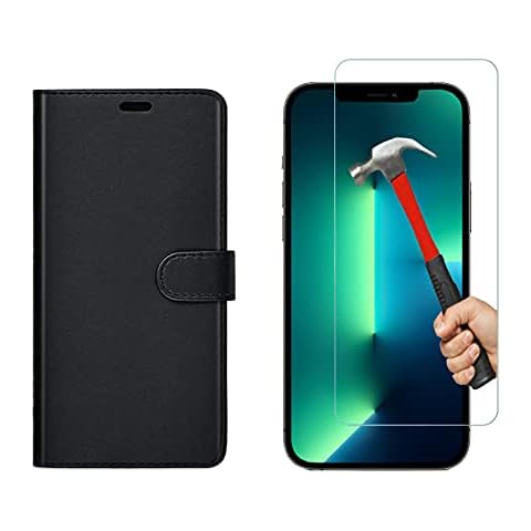 Funda de piel con tapa y protector de pantalla de vidrio templado para iPhone 13 Pro Cover